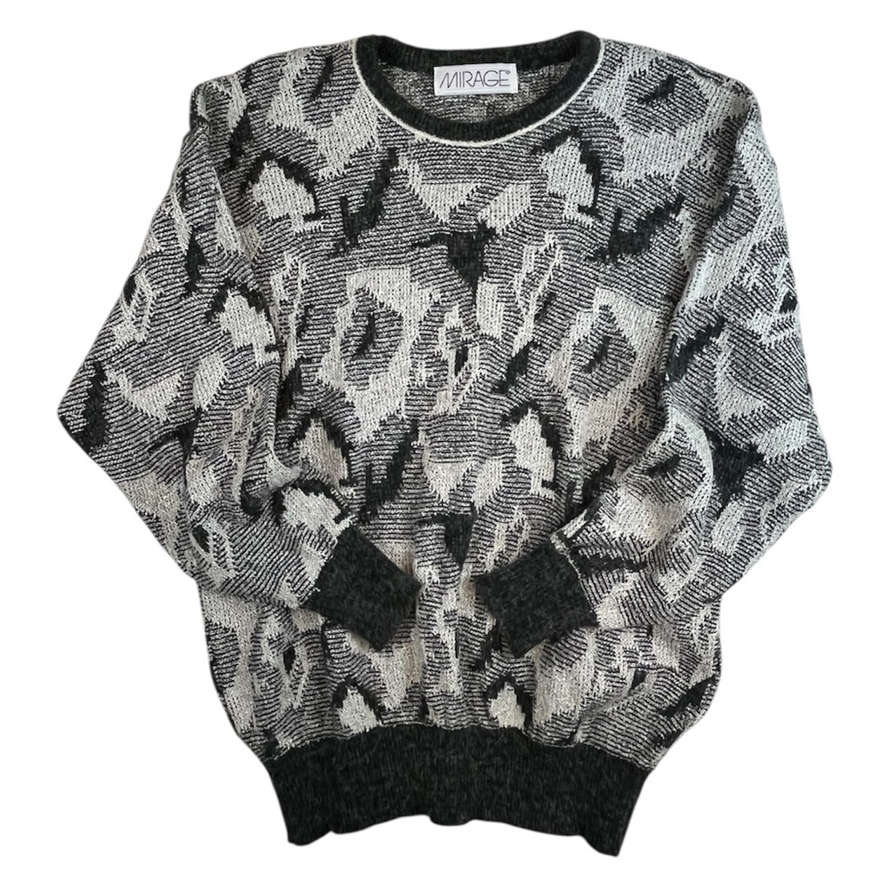 Vintage Gray & Silver Pull Over Sweater, Abstract Pattern